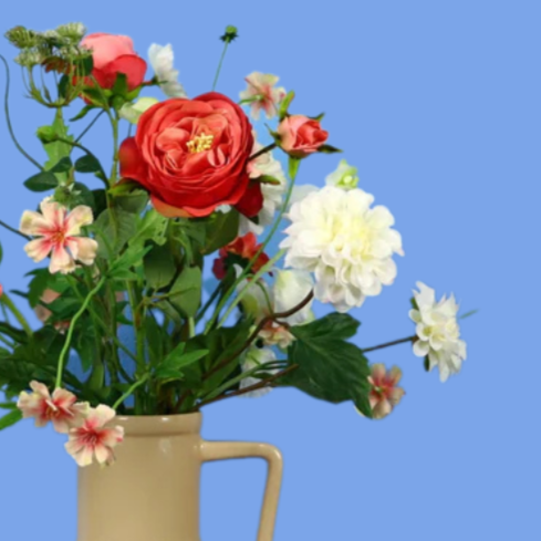 Kunstboeket Lonne in lichtgele glanzende Return to Sender vaas met oor, maat M – Reflower, abonnement op kunstbloemen