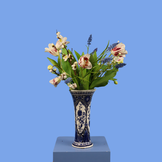 L - Adeline | Vintage Delfts blauwe vaas met kunstbloemen | Large