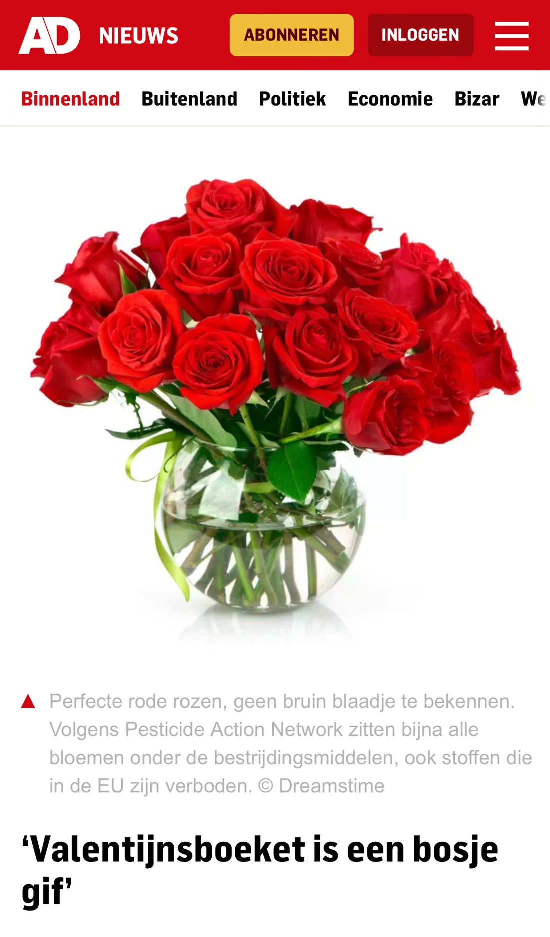 Uit het AD: Valentijnsboeket is een bosje gif