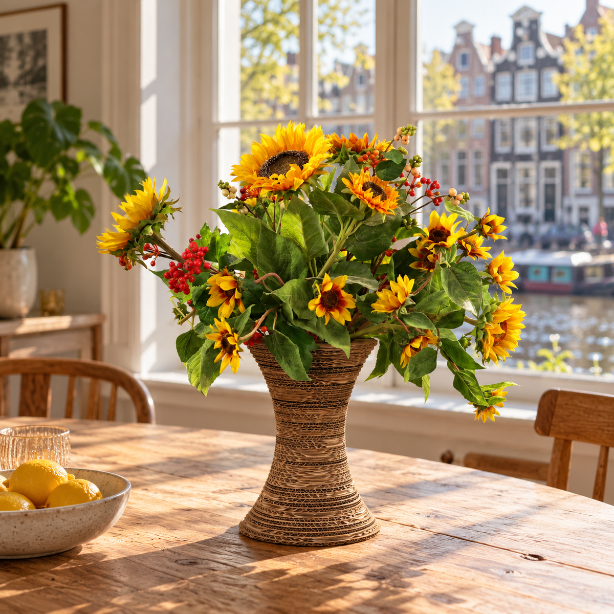 L - Norbert | Kartent vaas met kunstbloemen | Large