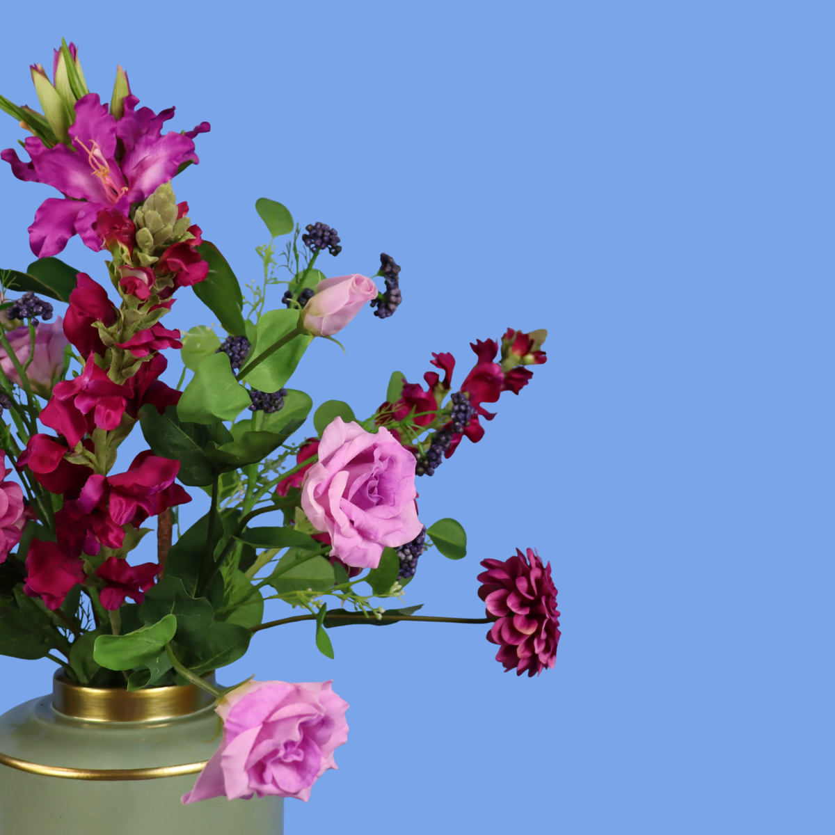 L - Jynthe | Groene flamingovaas met kunstbloemen | Large