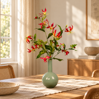 Kunstboeket Rupert in saliegroene Pip Studio bolvaas met smalle hals, maat L – Reflower, abonnement op kunstbloemen