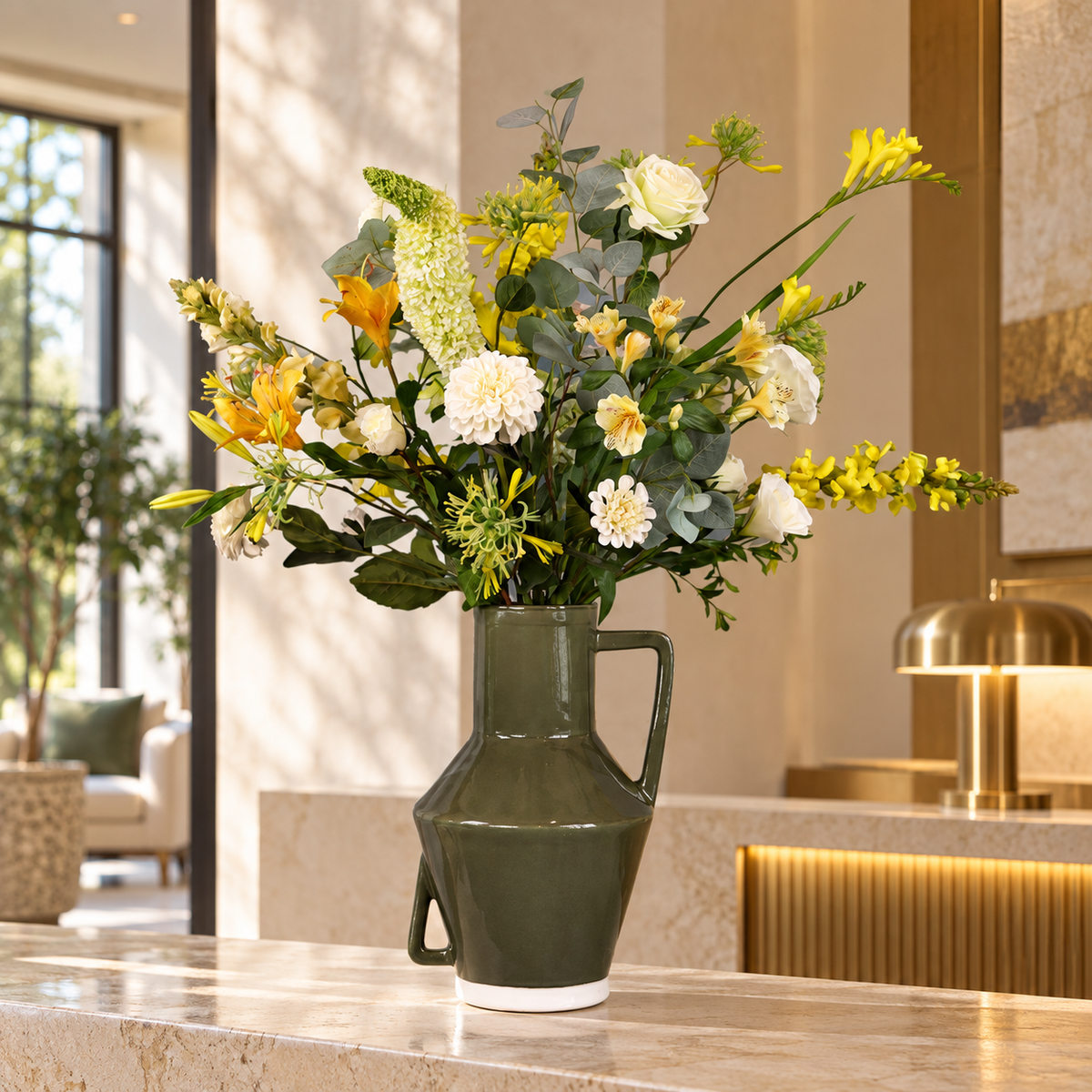 Juliette – olijfgroene Return to Sender vaas met kunstbloemen, maat XL – Reflower