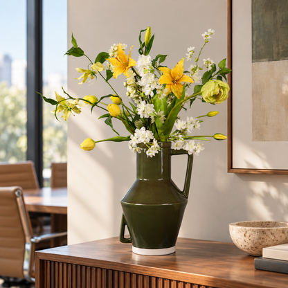 Lean – donkergroene Return to Sender vaas met kunstbloemen, maat XL – Reflower
