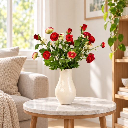 Kunstboeket Jamie in crèmewitte Sia vaas, maat M – Reflower, abonnement op kunstbloemen