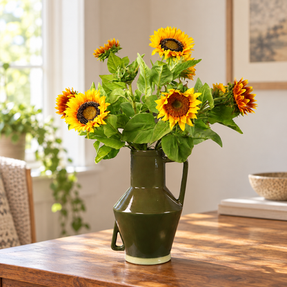 Kunstboeket Balou in donkergroene Return to Sender kanvaas met oor, maat XL – Reflower, abonnement op kunstbloemen