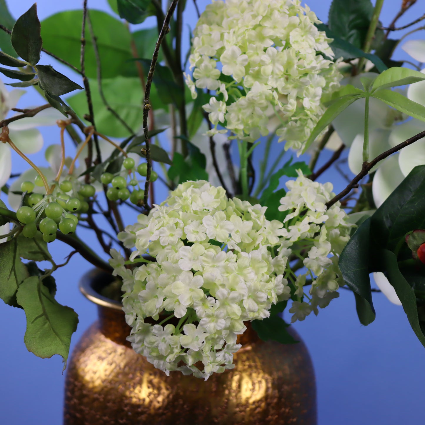 L - Rudolph | Gouden metalen vaas met kunstbloemen | Large