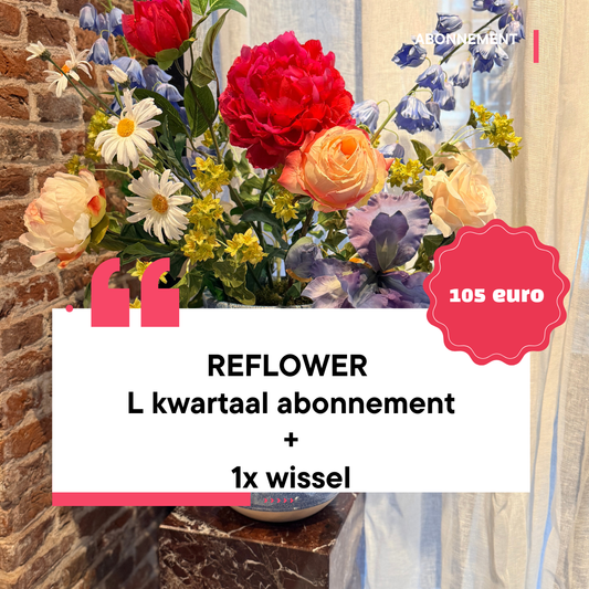 Reflower kwartaalabonnement Large – kunstbloemen inclusief designvaas