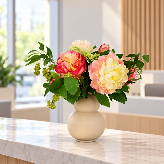 Kunstboeket Kicky in beige Celaine Concepts vaas, maat M – Reflower, abonnement op kunstbloemen