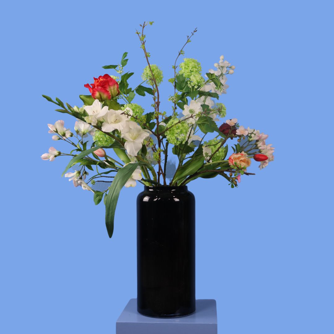 XL - Borry | Glazen vaas met kunstbloemen | XL